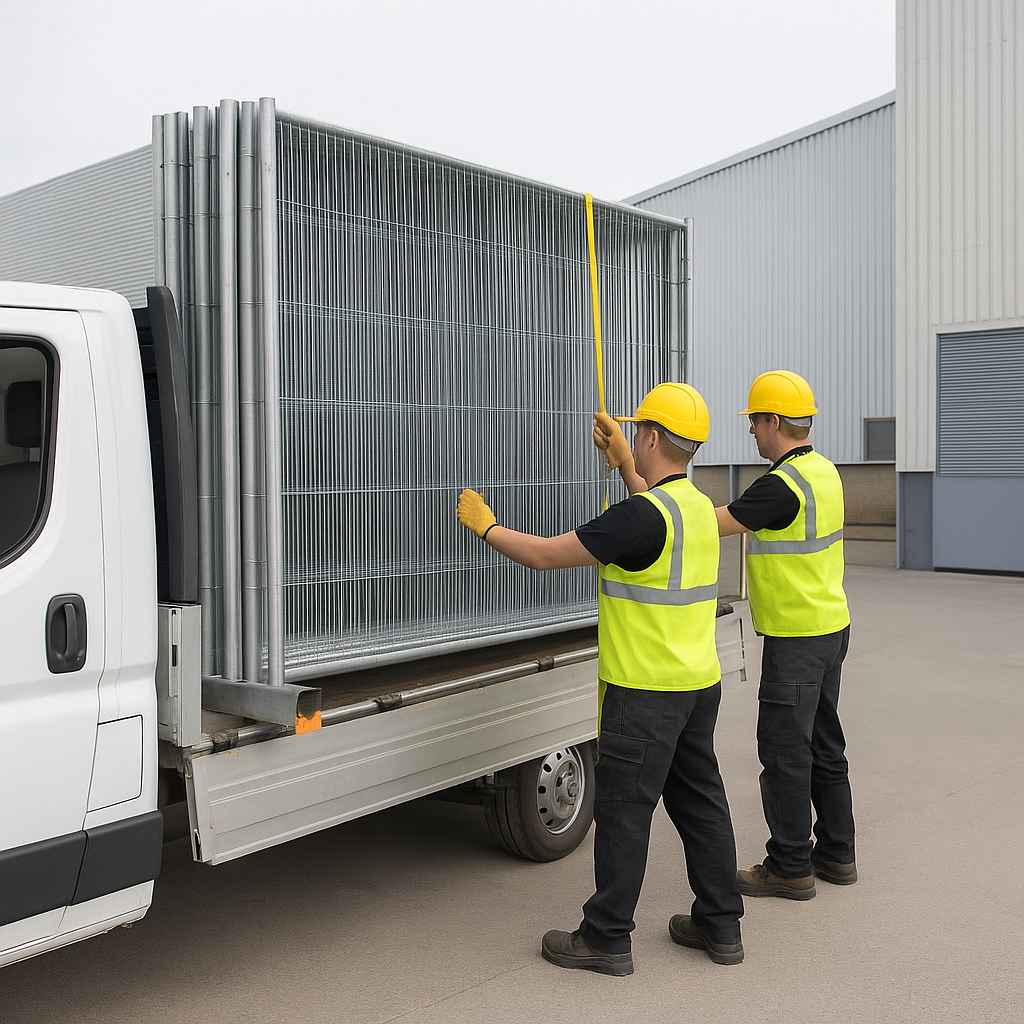 Tempfence UK team collecting and loading Heras fencing panels after site completion